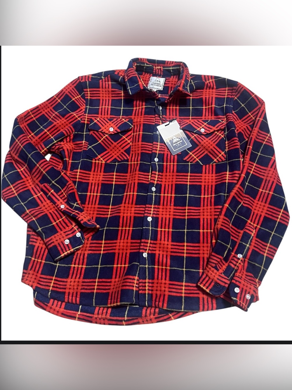 Men's Red & Navy Plaid Button-Up Shirt(winter)